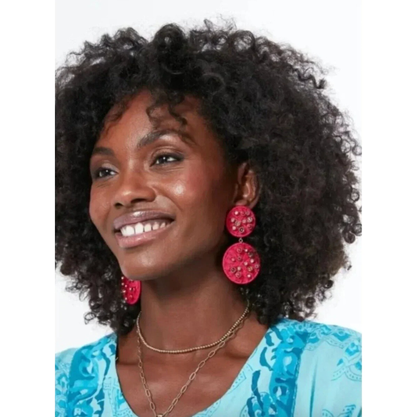 Tuckernuck Statement Earrings Pink Raffia Gemstone Drop Fuchsia Woven Dangle
